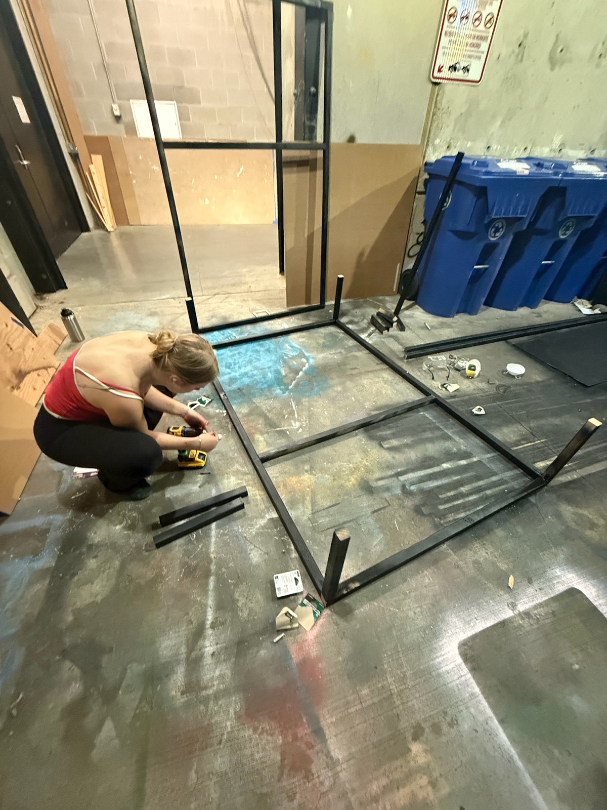 Building the metal frame for the exhibit housing